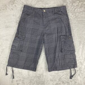 Machine Flex Shorts Men's Size 34 Gray Plaid Patterned Cargo Chino Y2K‎